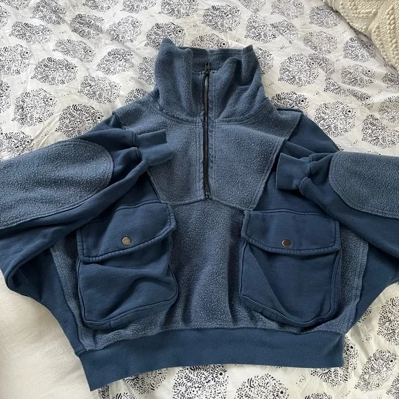 Free People Blue Half-Zip Sweatshirt - Picture 7 of 12